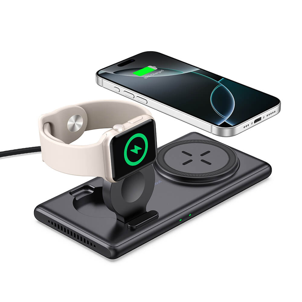 SwanScout 502M is a slim, 2-in-1 magnetic wireless charger compatible with Apple devices.