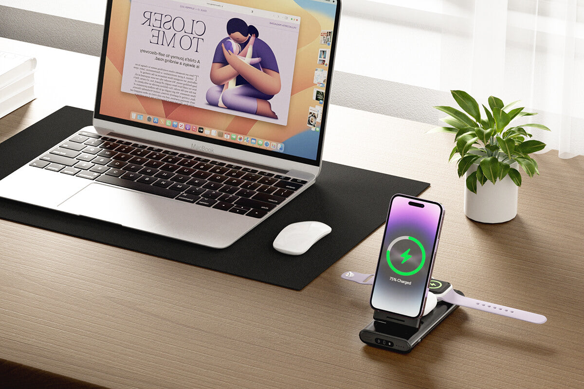 The SwanScout 301M supports iOS users as a portable charger for iPhone 16 plus Apple Watch with built-in wireless modules.