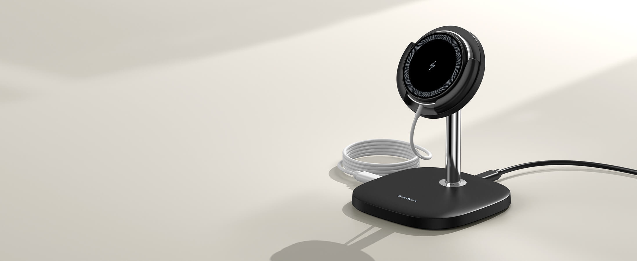 Get a refined Apple wireless charger in the SwanScout 506M, perfect for desk or nightstand charging.