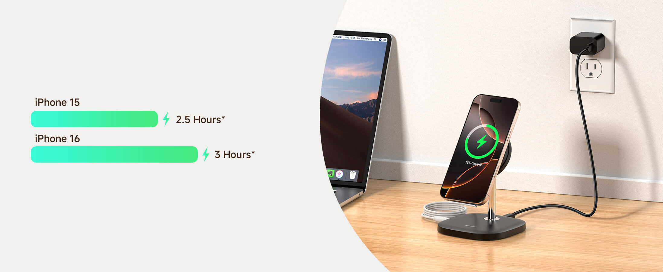The SwanScout 506M also works great as an iPhone 14 charger, keeping your phone upright while charging.