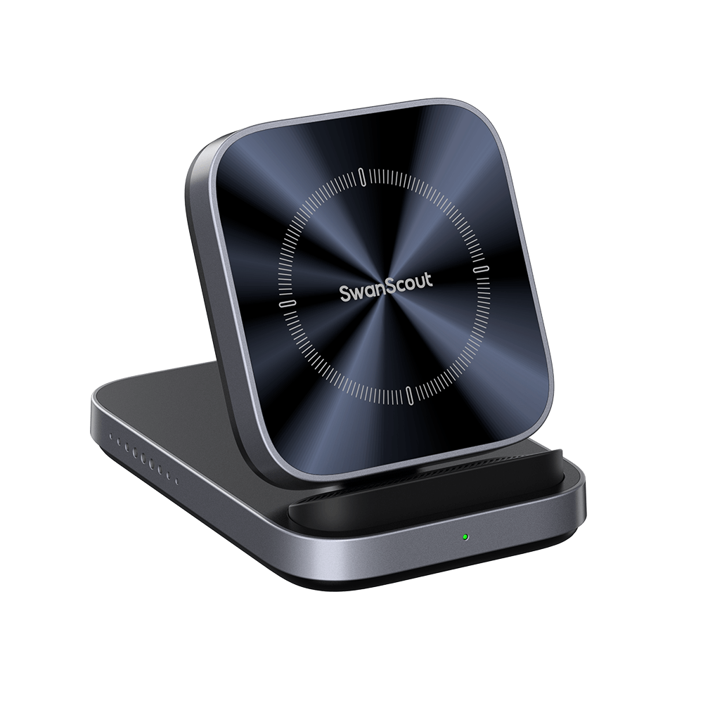 Portable SwanScout 508 series foldable wireless charger with compact design for travel and daily use.