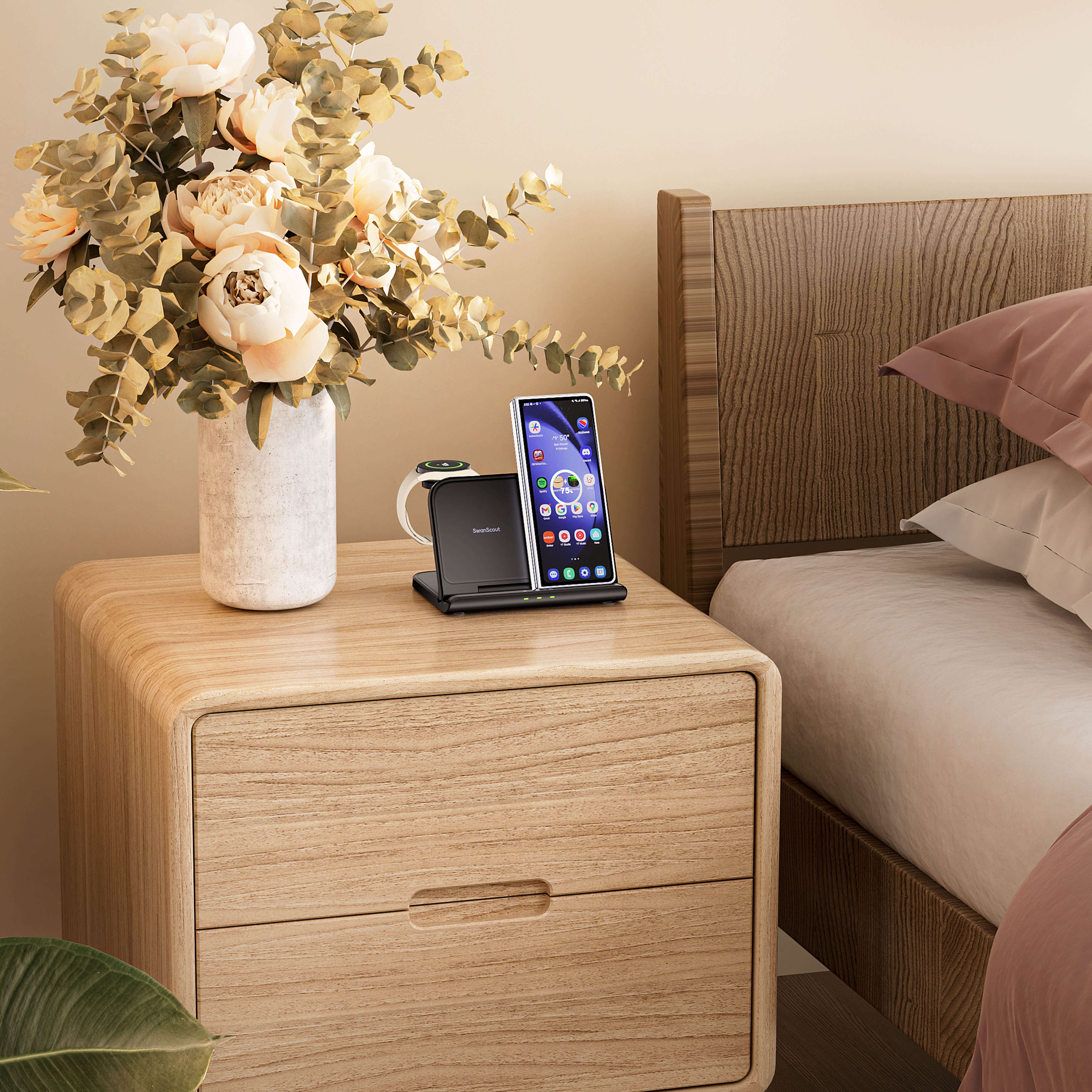 Designed for Samsung enthusiasts, the SwanScout 705S is the perfect Samsung Z Fold charging station.