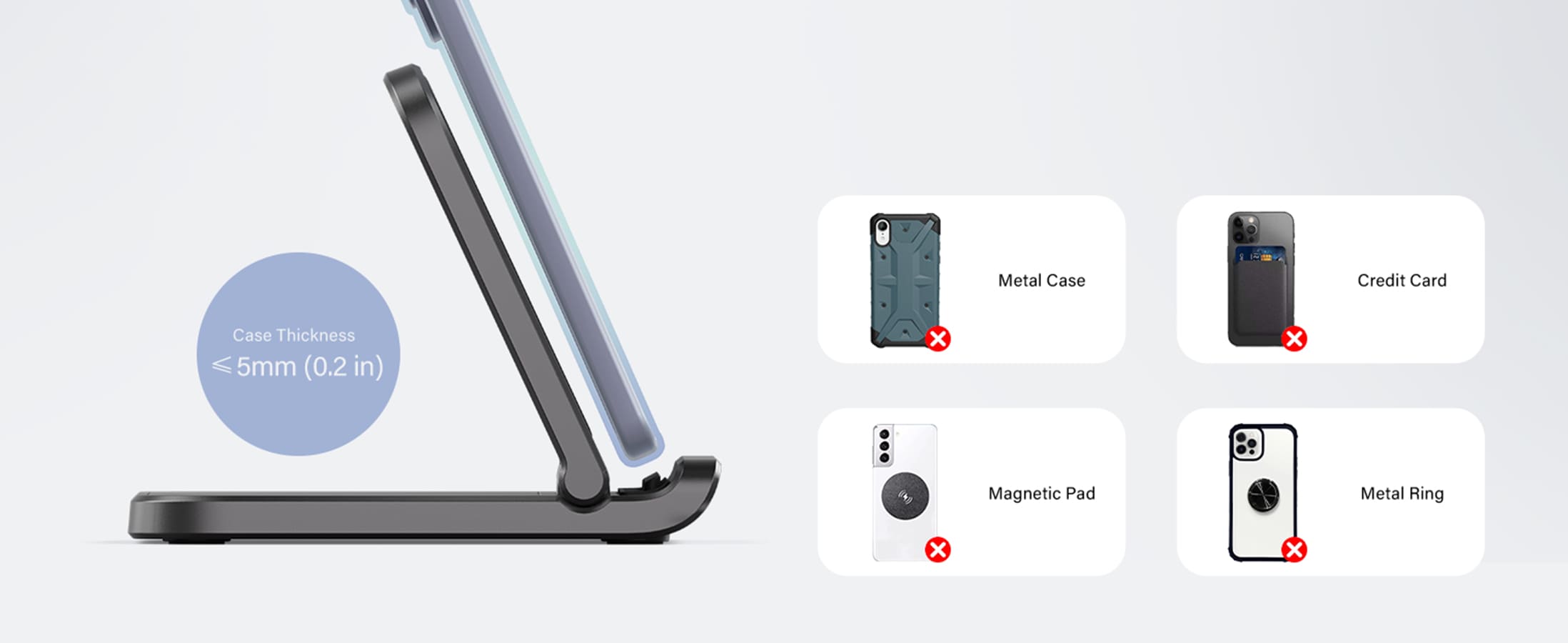 Phone case thickness and compatibility guidelines for the SwanScout 503S charger