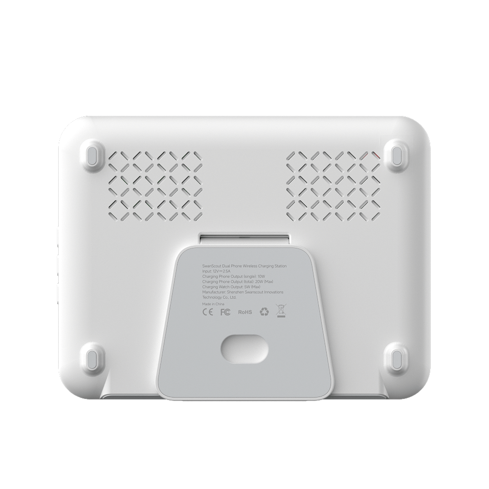 Rear view of SwanScout 504F showing the sleek design and LED indicators that display real-time charging status for both devices