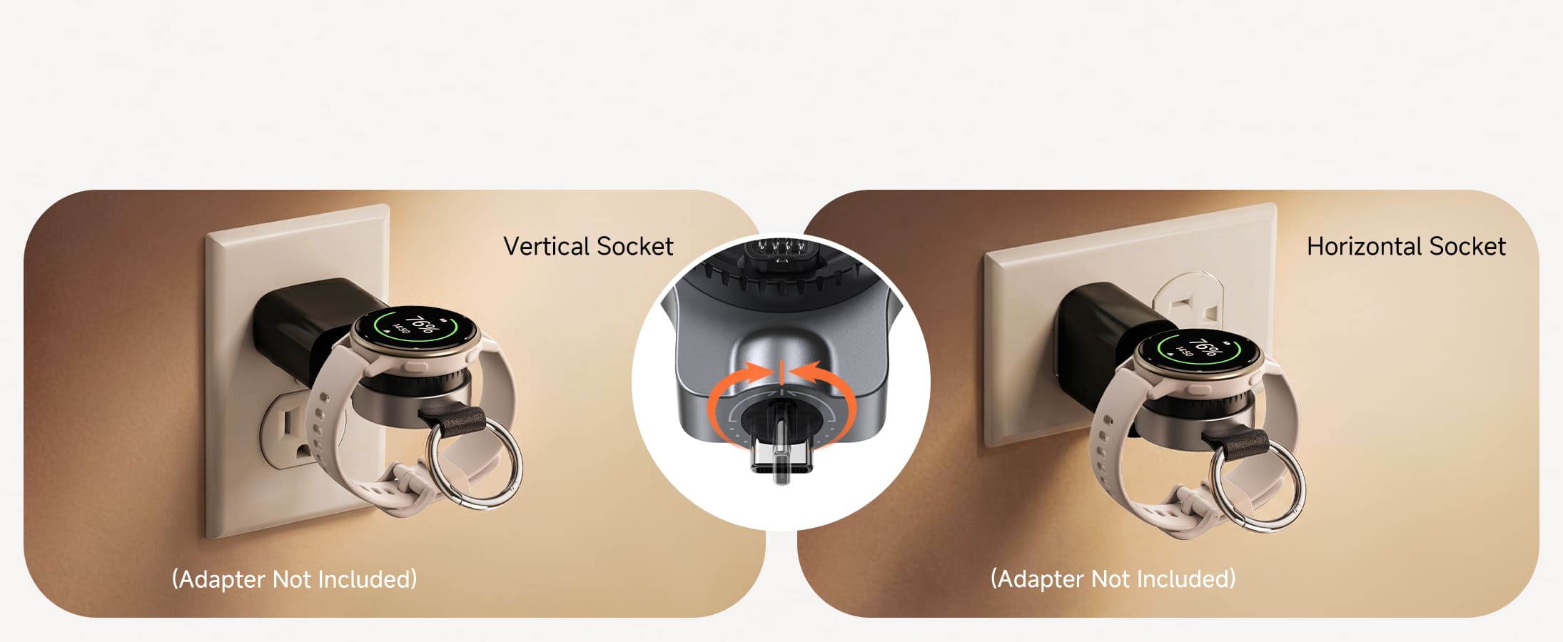 Rotatable USB-C connector allows flexible adjustment for different outlet orientations including vertical and horizontal plugs ensuring stable Garmin watch charging with SwanScout 510GM
