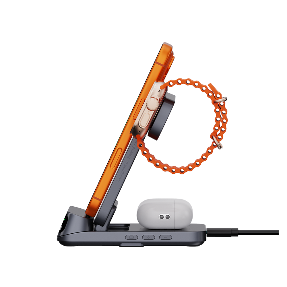 SwanScout 708A - 3 v 1 bezdrátová nabíječka pro Apple s hodinami