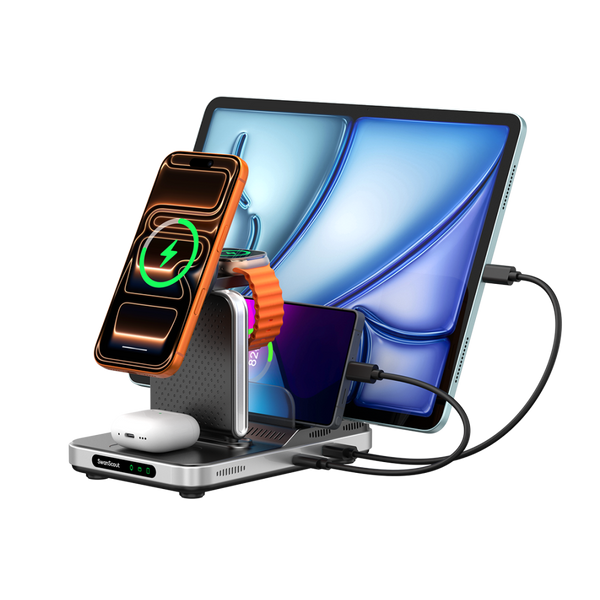 SwanScout 901M - 5 в 1 безжично зарядно за Apple, перфектно за ученически бюра