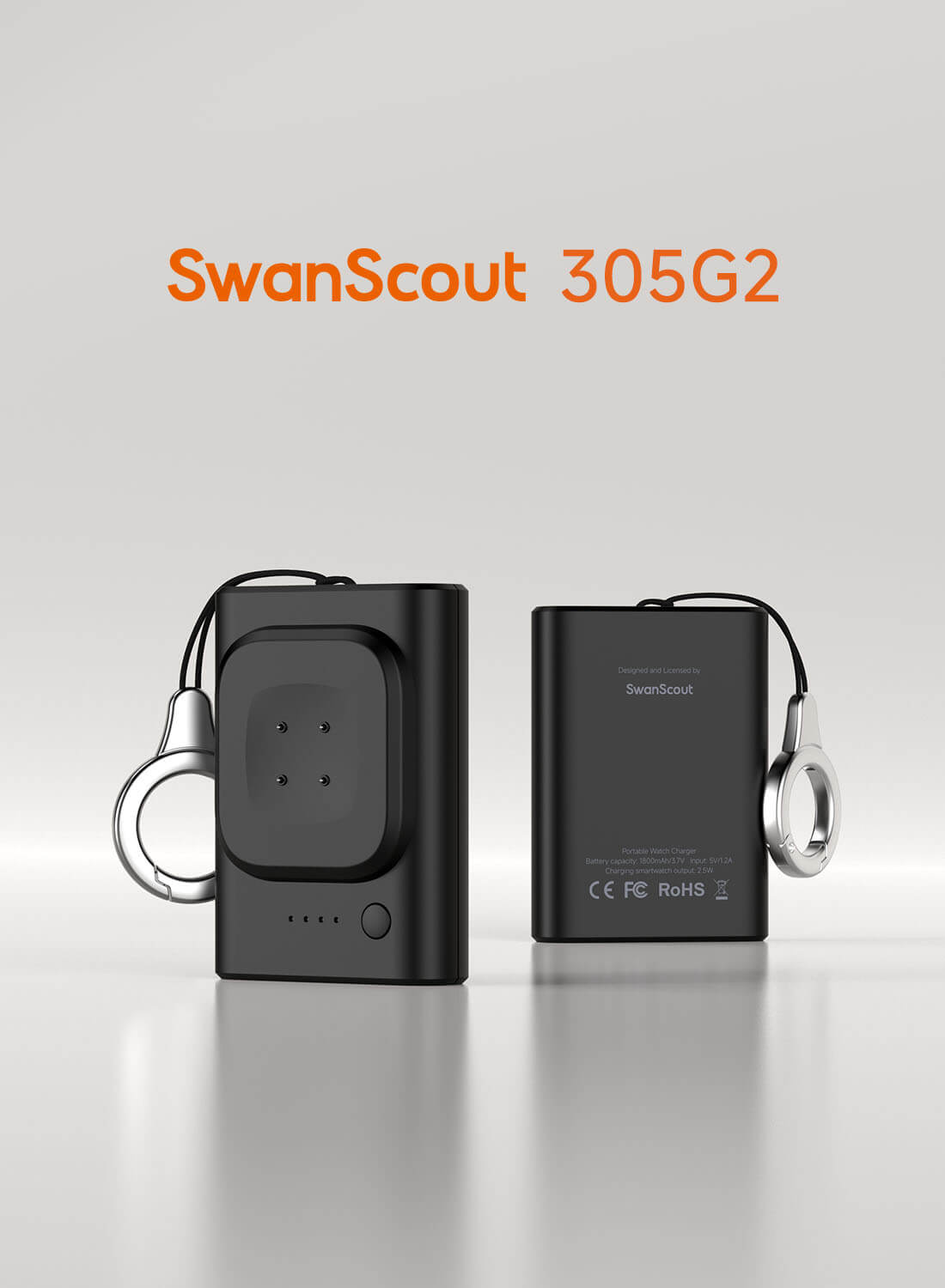 Two SwanScout 305G2 fitbit watch charger on a gray background