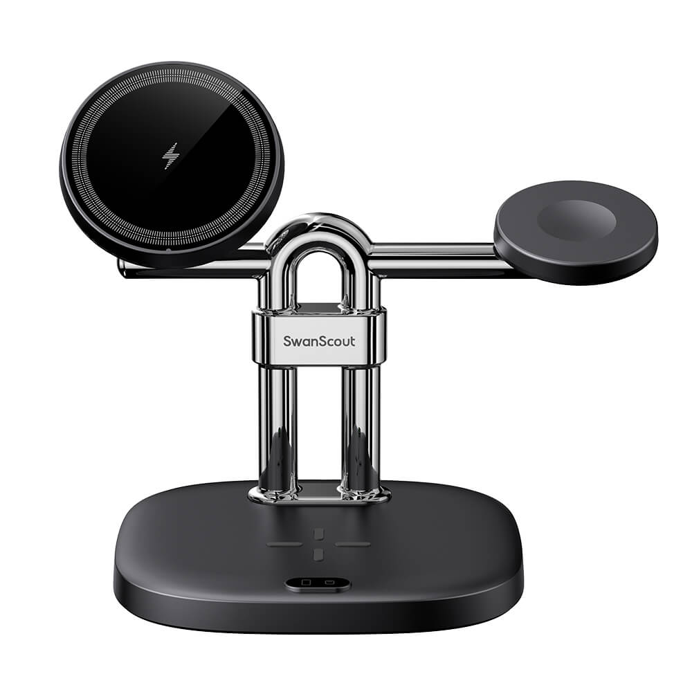 SwanScout 712M - Estação de Carregamento Sem Fios Magnética 3 em 1 para Apple