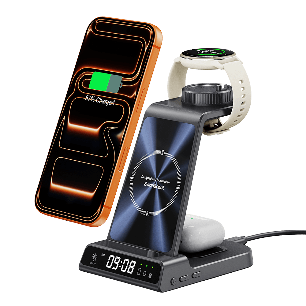 SwanScout C01GM - Estação de Carregamento Sem Fio 3 em 1 para Relógio Garmin