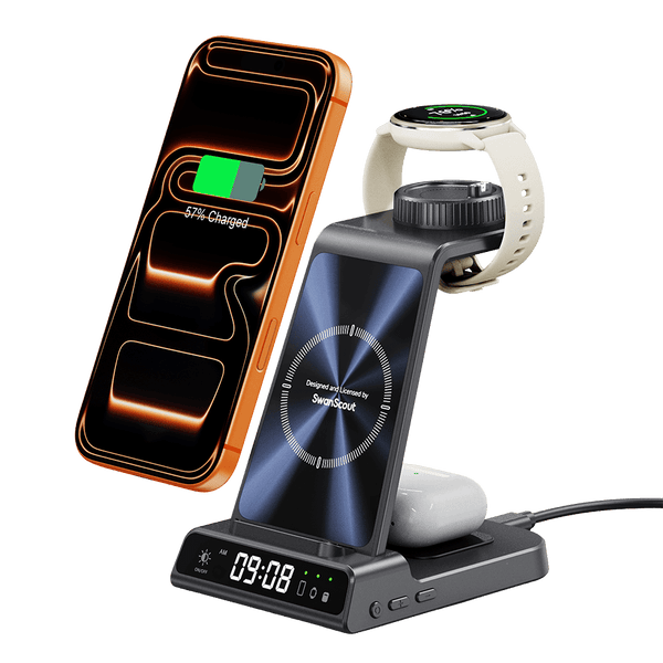 SwanScout C01GM - Estação de Carregamento Sem Fio 3 em 1 para Relógio Garmin