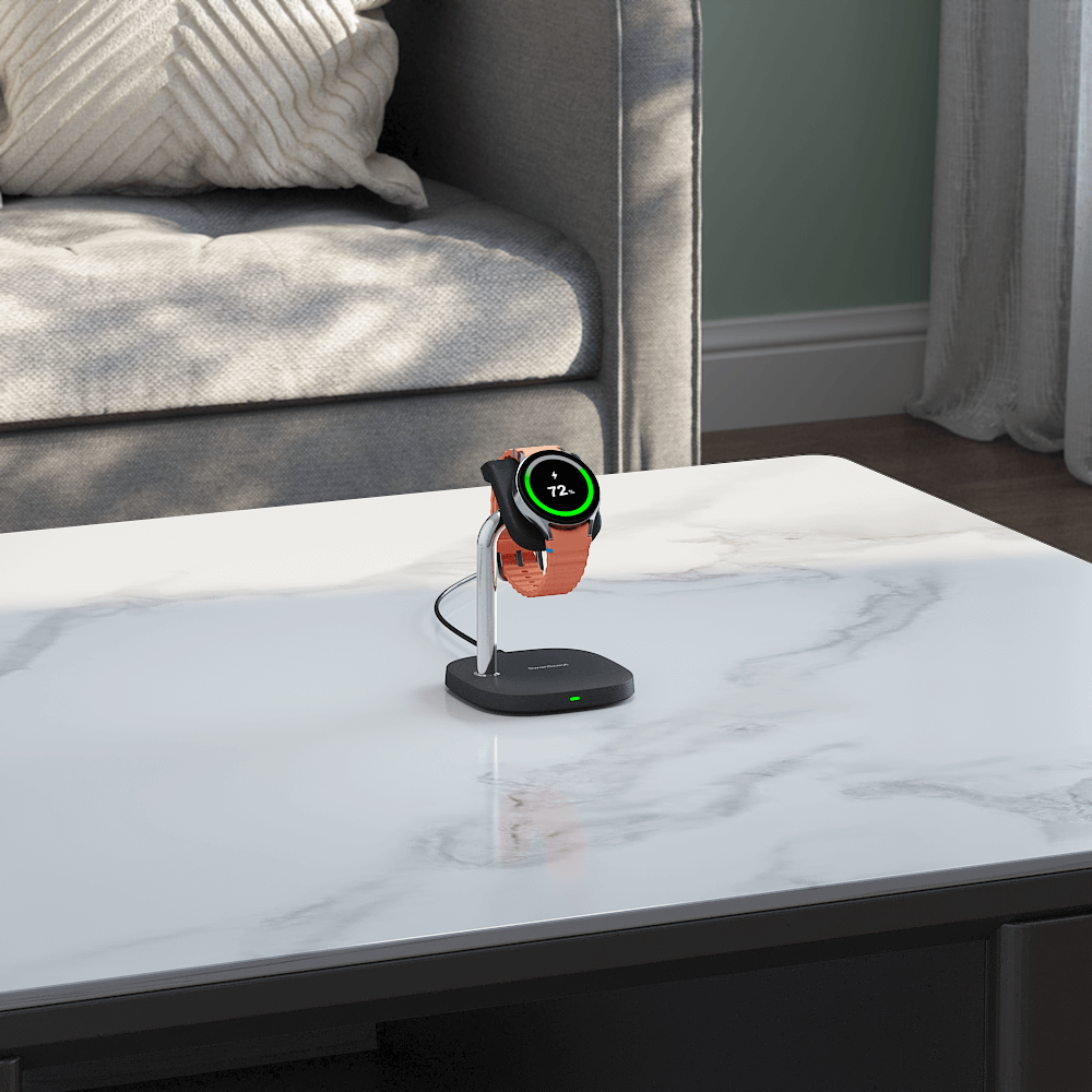 Charge your Samsung Galaxy Watch in style—SwanScout 505S offers an upright stand with fast wireless output.
