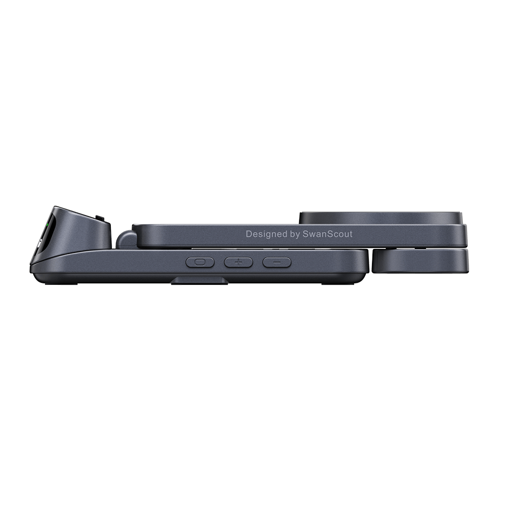 Side profile of SwanScout 708SM in semi-folded position showing sleek, compact design