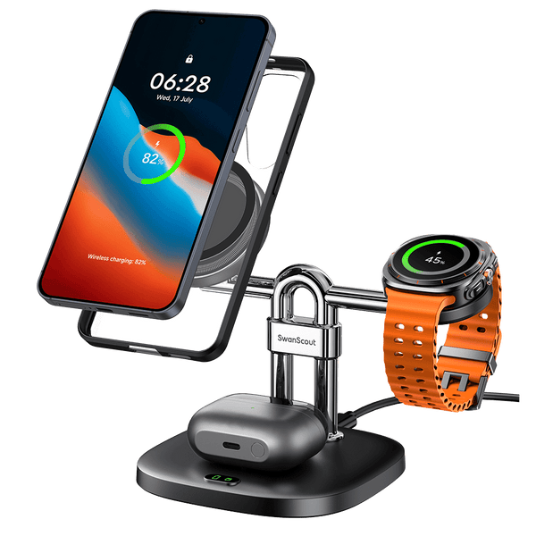 SwanScout 712SM – Estação de carregamento sem fio magnética 3 em 1 para Samsung