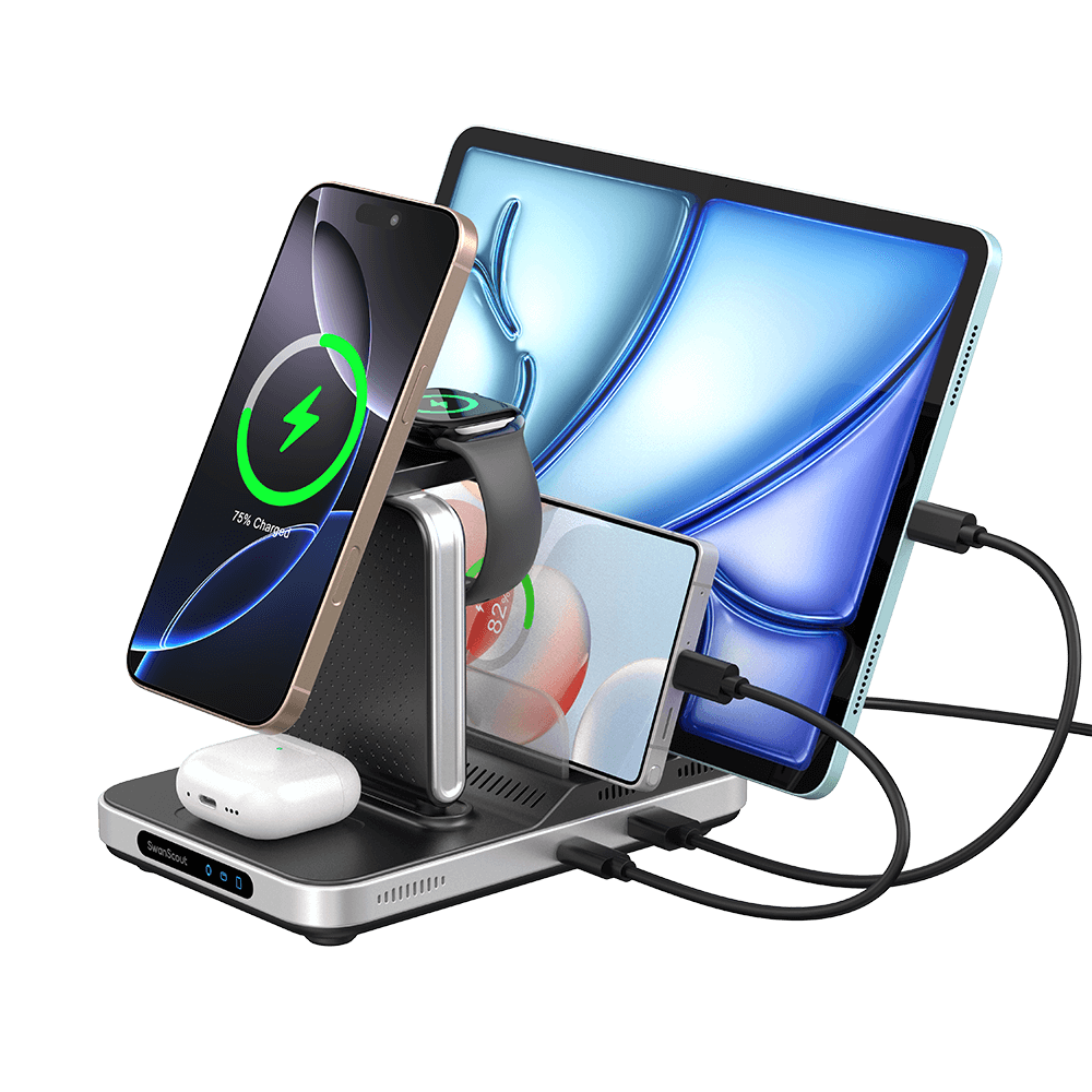 SwanScout 901M works flawlessly as an apple watch charger, delivering stable wireless power while keeping your nightstand clutter-free.