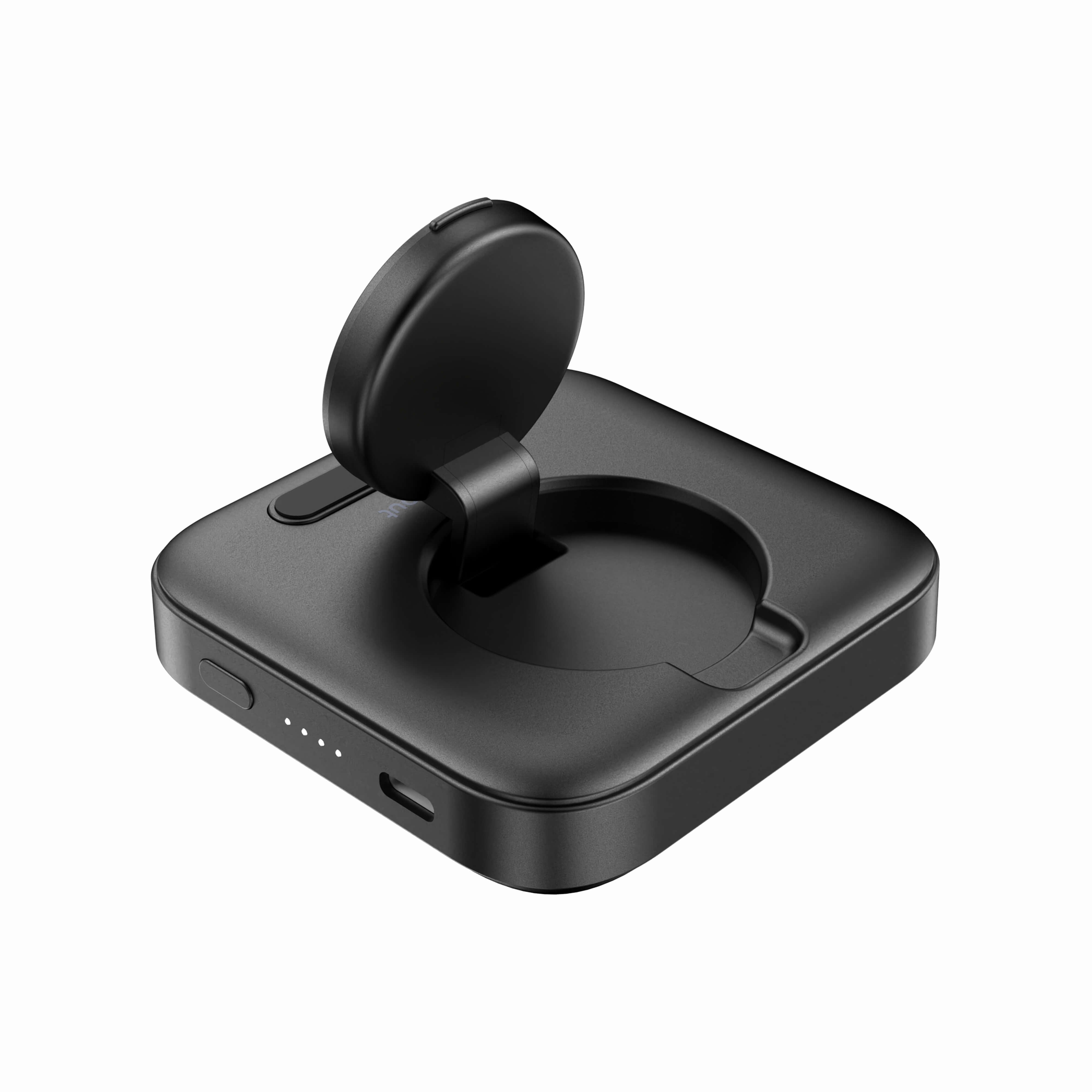 Back view of SwanScout 303G power bank designed for Pixel Watch 1, featuring a compact, sleek black design with branding details.