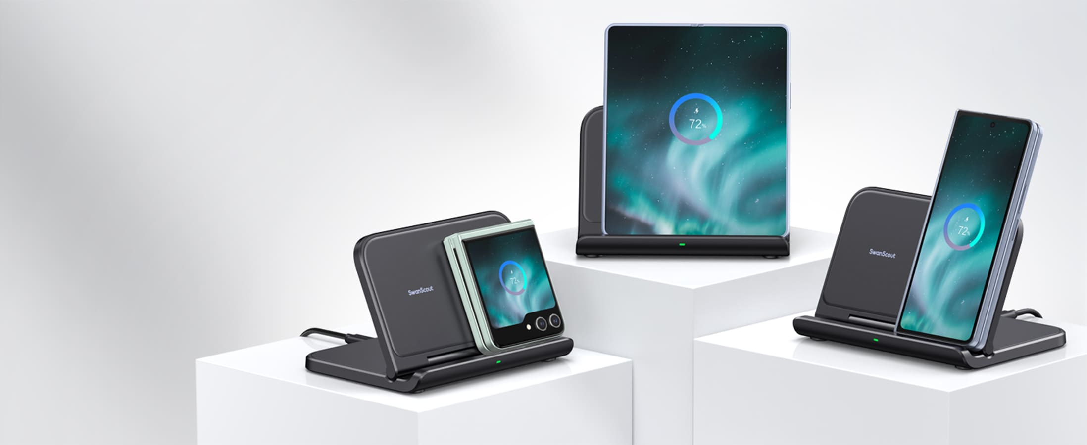 Galaxy Z Fold and Z Flip phone charging with the SwanScout 503S charger
