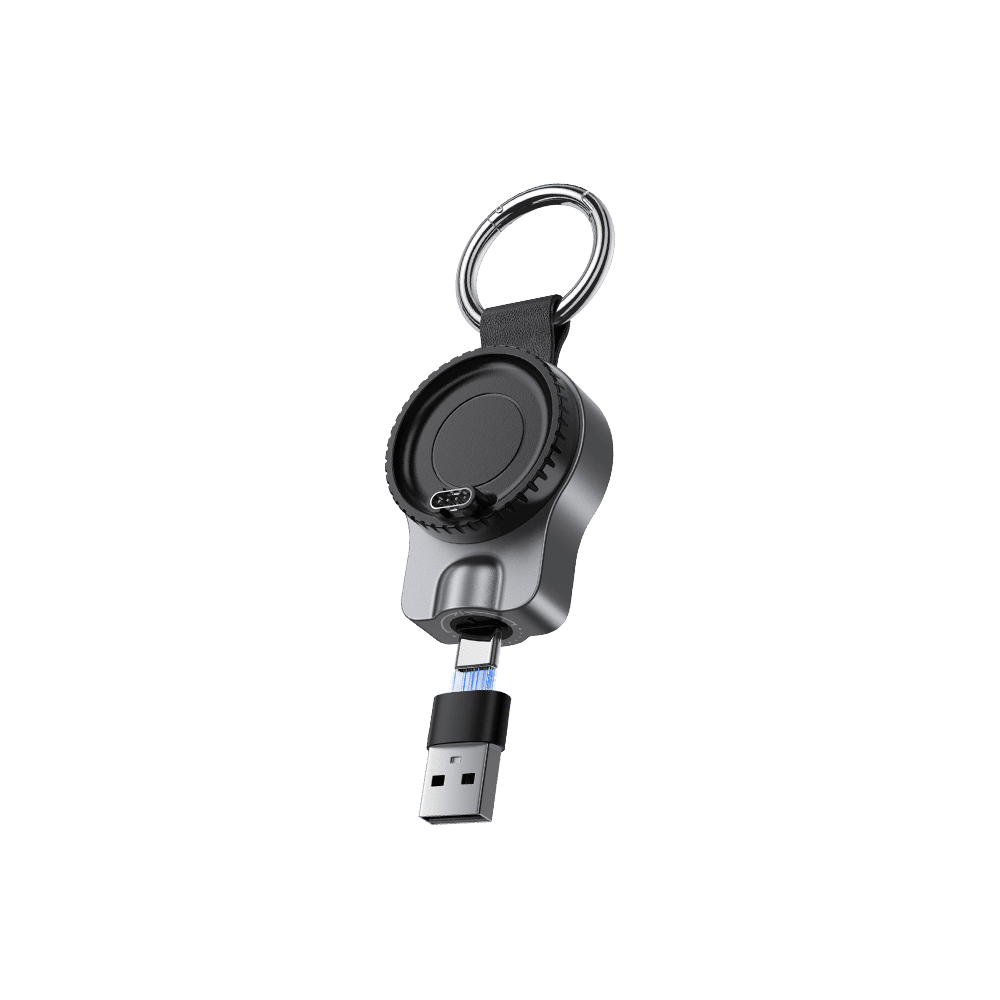 Step showing how to connect USB-C charger to adapter for Garmin watch charging setup using SwanScout 510GM