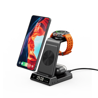 3 in 1 wireless charging station charging phone watch and earbuds together
