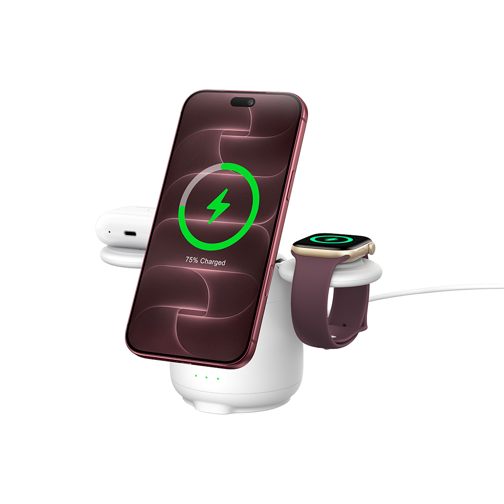 Wireless car charger powering iPhone 18 Pro earbuds and watch with SwanScout S10026M