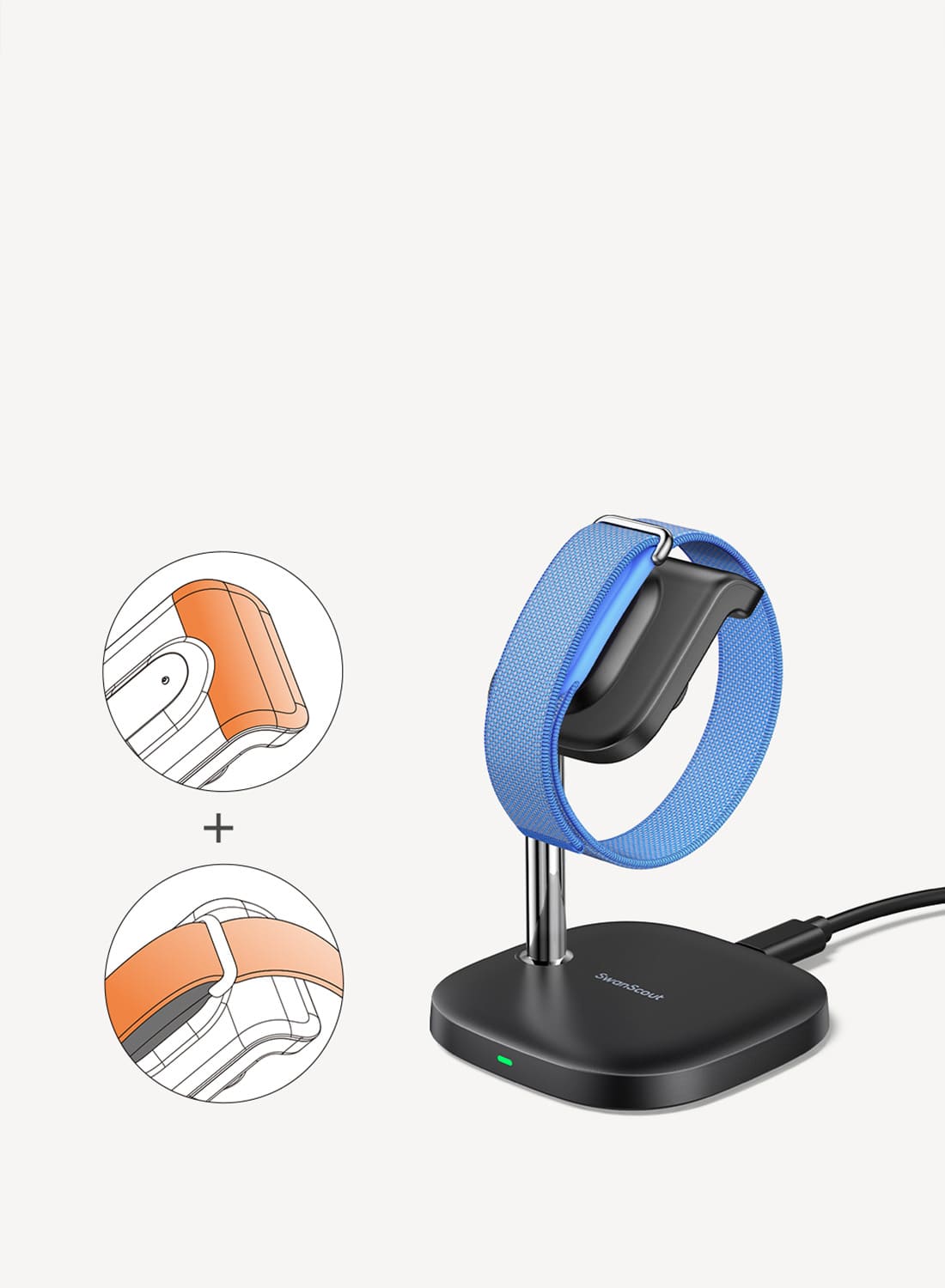 Precise charging pin alignment for Fitbit watch on fitbit wireless charging station with SwanScout S10034FA
